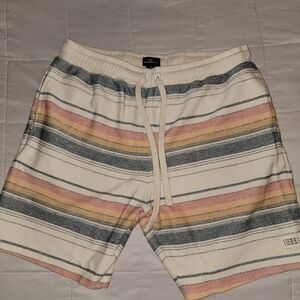 O'Neill Cream Knit Drawstring Shorts with Pink, Yellow & Gray Stripes